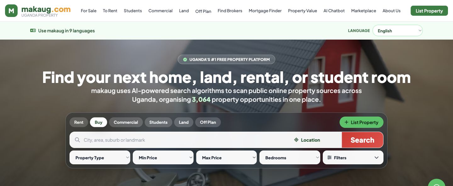 MakaUG property search homepage
